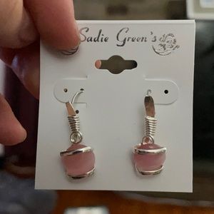 Silver and pink stone earrings